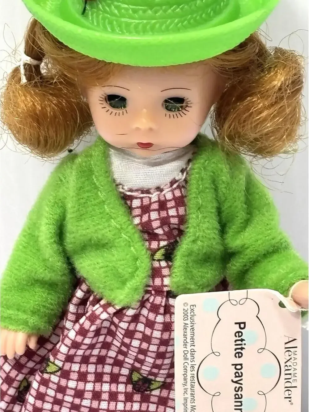 Madame Alexander Petite Paysanne Doll, Green Straw Hat Check Dress 2003